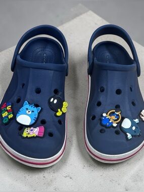 Crocs Kids Crocband Clogs Navy Blue Size 12C + Gaming Charms